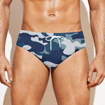 Blue And White Camouflage Print Men's Swim Briefs
