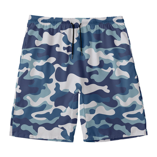 Blue And White Camouflage Print Men's Swim Trunks