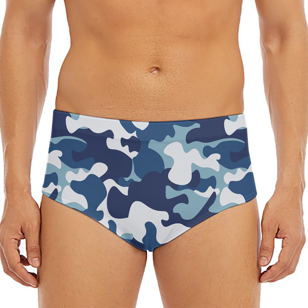 Blue And White Camouflage Print Men's Triangle Swim Briefs