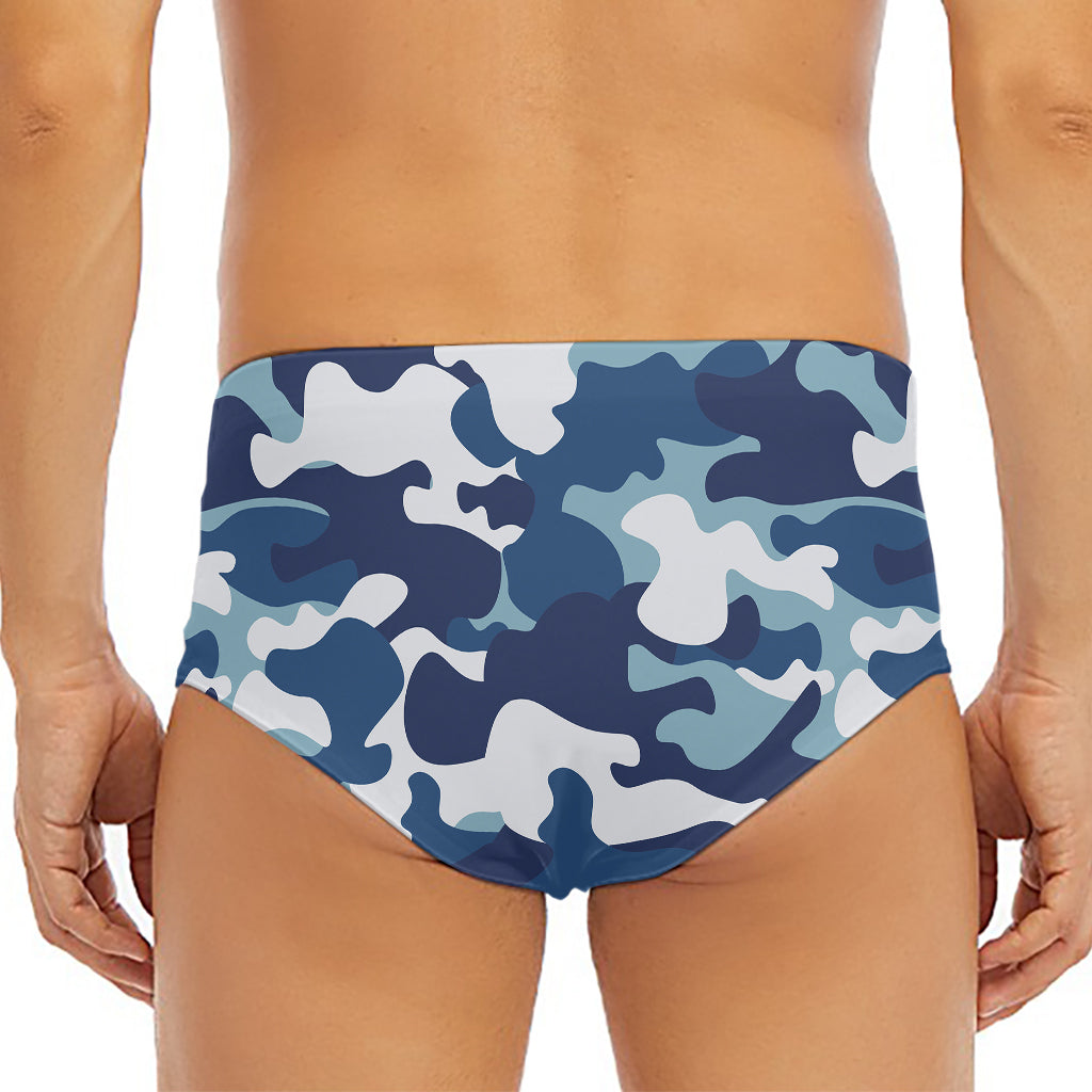Blue And White Camouflage Print Men's Triangle Swim Briefs
