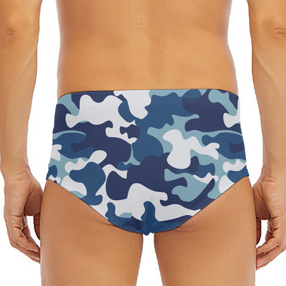 Blue And White Camouflage Print Men's Triangle Swim Briefs