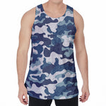 Blue And White Camouflage Print Men's Velvet Tank Top