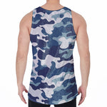 Blue And White Camouflage Print Men's Velvet Tank Top