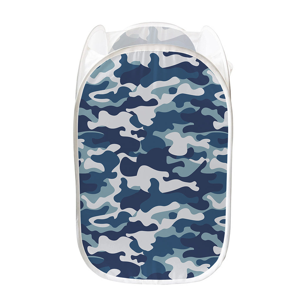 Blue And White Camouflage Print Mesh Laundry Hamper