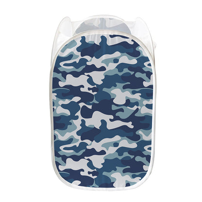 Blue And White Camouflage Print Mesh Laundry Hamper