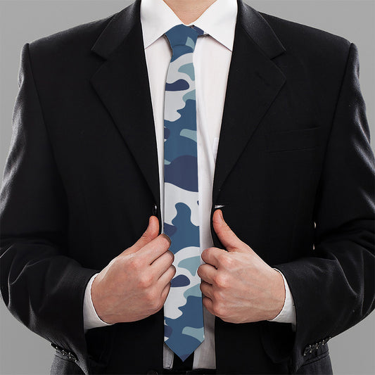 Blue And White Camouflage Print Necktie