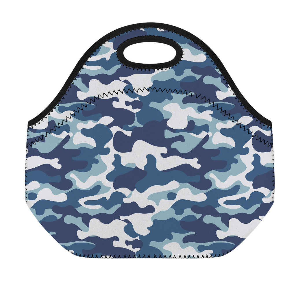 Blue And White Camouflage Print Neoprene Lunch Bag