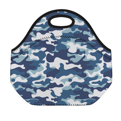 Blue And White Camouflage Print Neoprene Lunch Bag