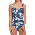 Blue And White Camouflage Print One Piece Swimsuit