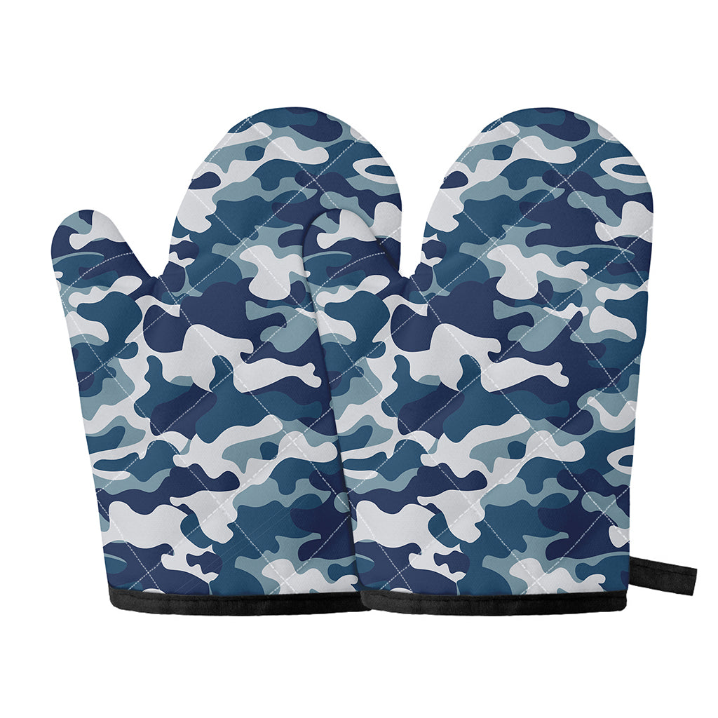 Blue And White Camouflage Print Oven Mitts