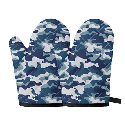 Blue And White Camouflage Print Oven Mitts