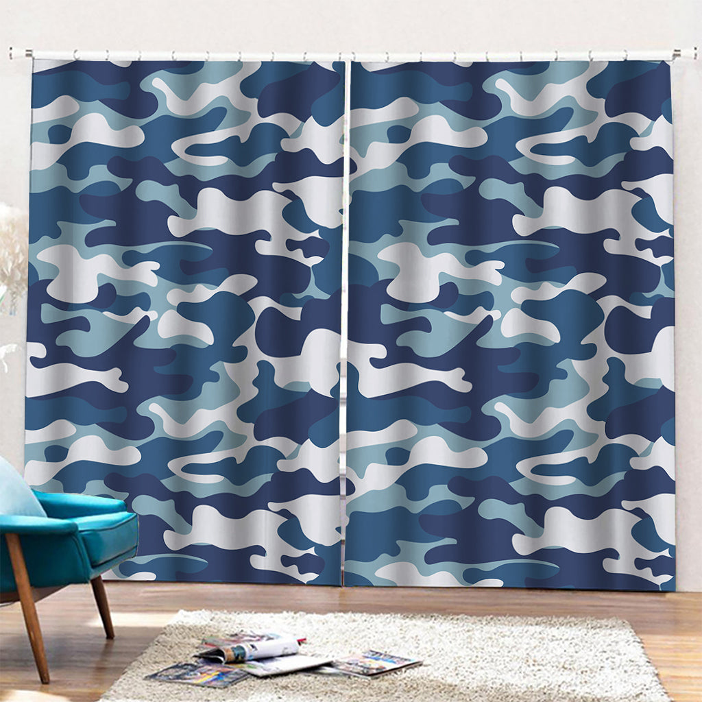 Blue And White Camouflage Print Pencil Pleat Curtains