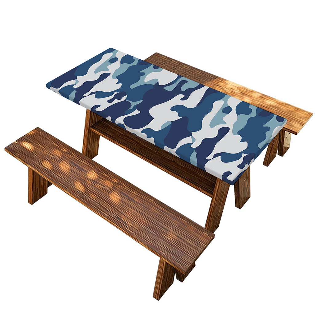 Blue And White Camouflage Print Picnic Table Cover