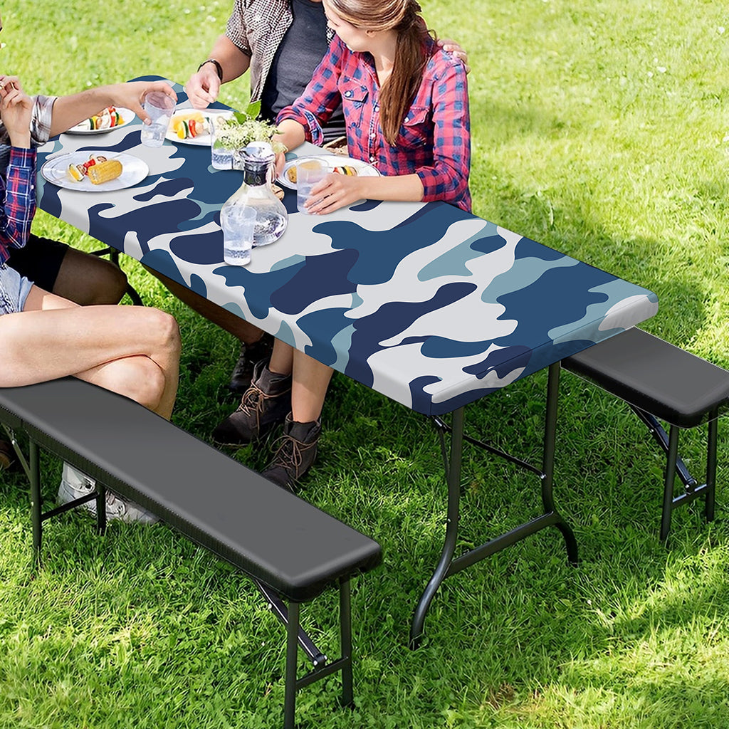 Blue And White Camouflage Print Picnic Table Cover