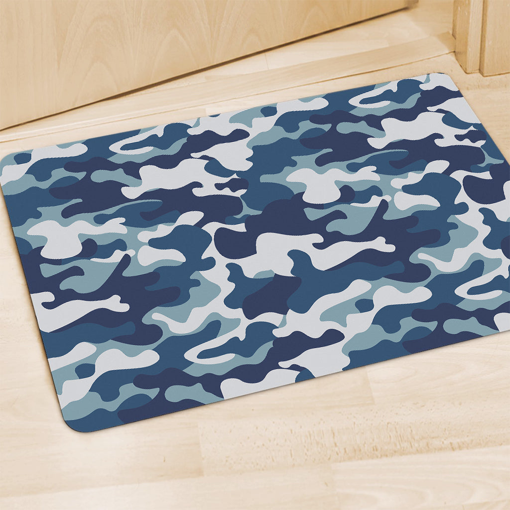 Blue And White Camouflage Print Polyester Doormat
