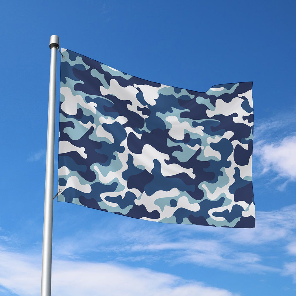 Blue And White Camouflage Print Polyester Flag