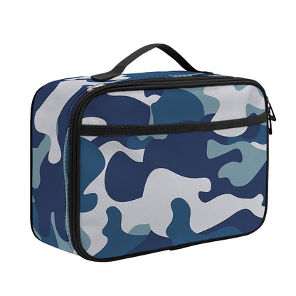 Blue And White Camouflage Print Portable Lunch Bag