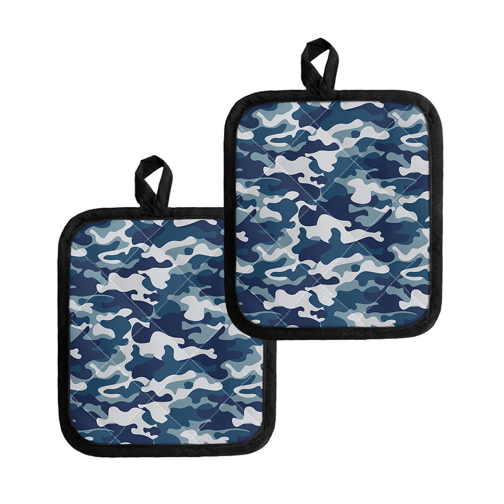 Blue And White Camouflage Print Pot Holders