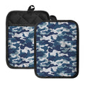 Blue And White Camouflage Print Pot Holders With Pocket