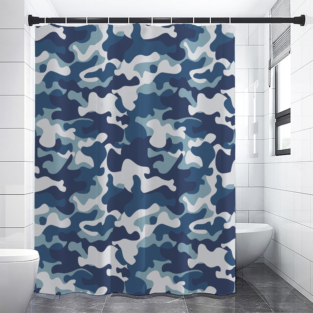 Blue And White Camouflage Print Premium Shower Curtain