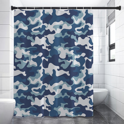 Blue And White Camouflage Print Premium Shower Curtain