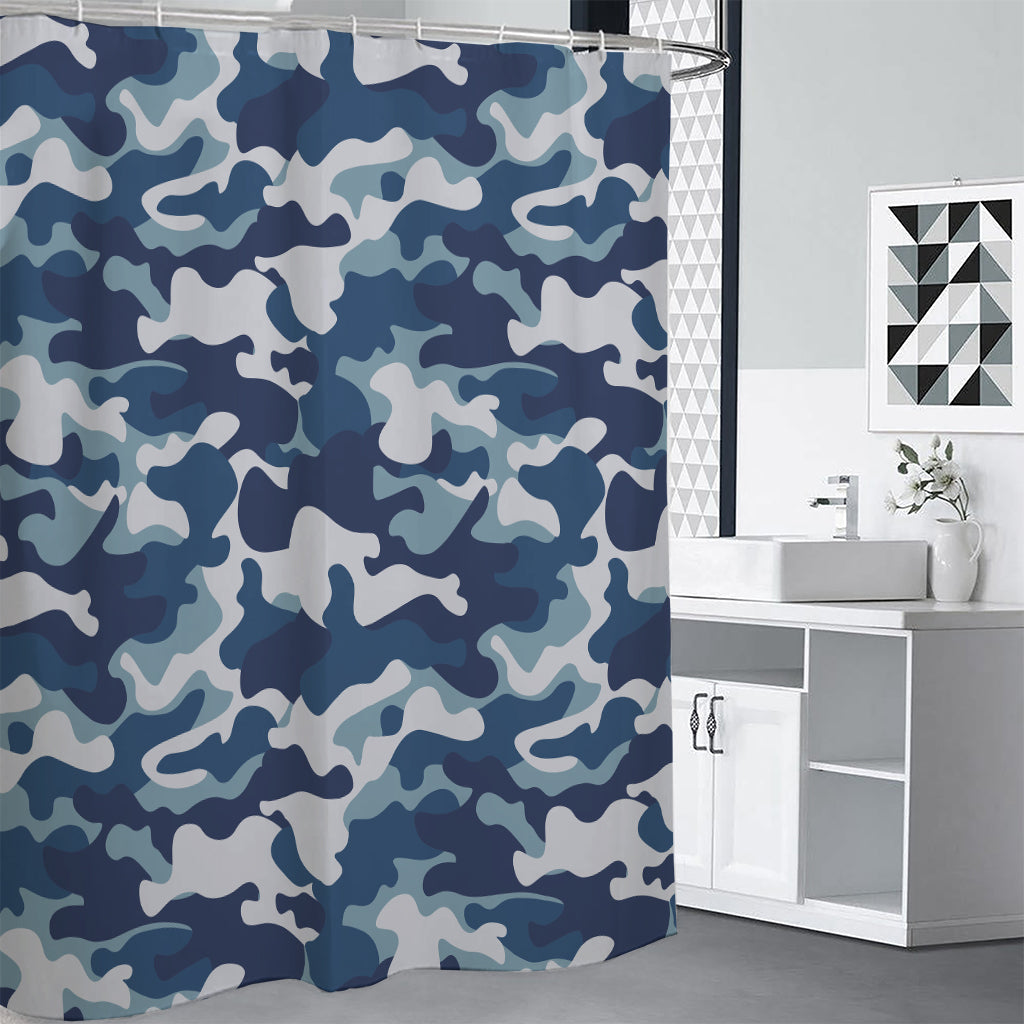 Blue And White Camouflage Print Premium Shower Curtain