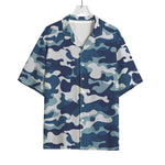 Blue And White Camouflage Print Rayon Hawaiian Shirt