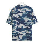 Blue And White Camouflage Print Rayon Hawaiian Shirt