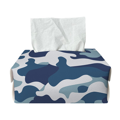Blue And White Camouflage Print Rectangle Tissue Box Cover