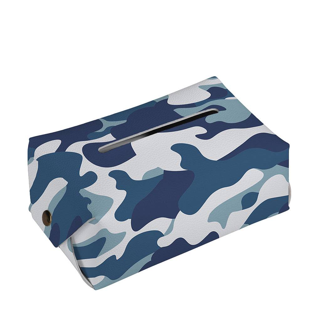 Blue And White Camouflage Print Rectangle Tissue Box Cover