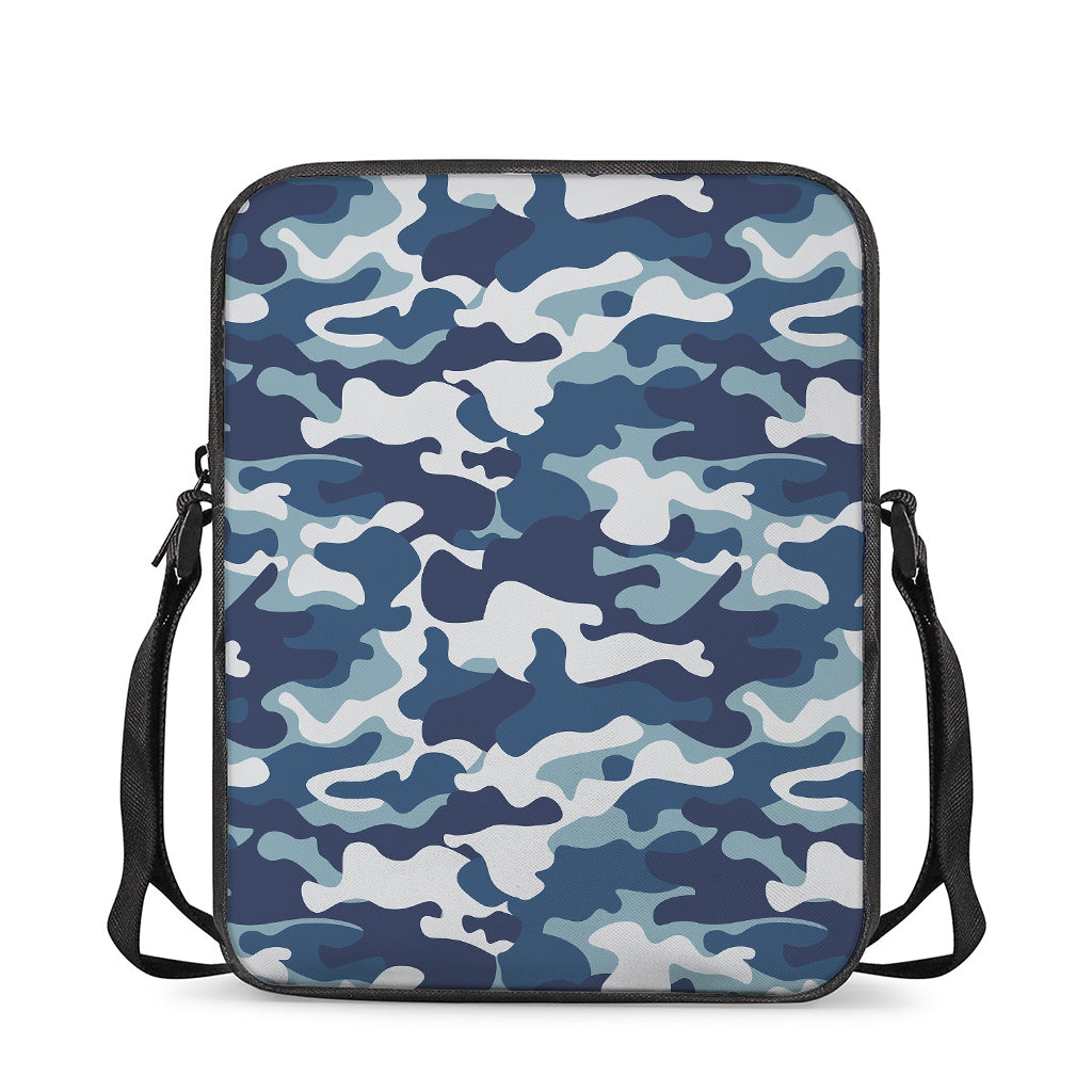 Blue And White Camouflage Print Rectangular Crossbody Bag