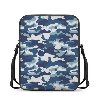 Blue And White Camouflage Print Rectangular Crossbody Bag