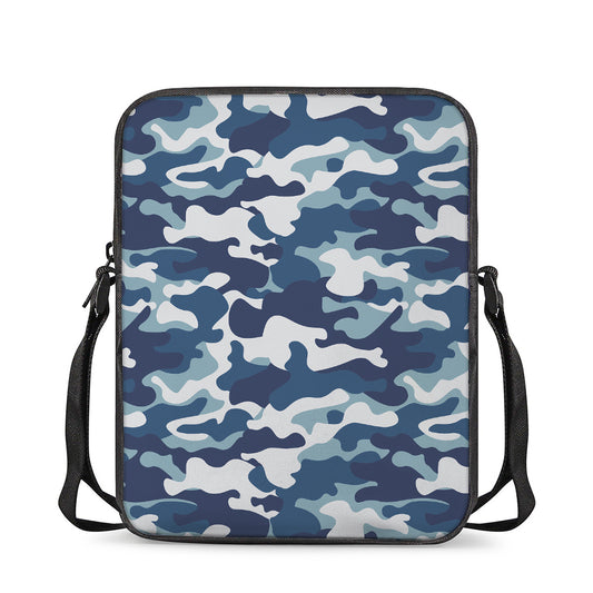 Blue And White Camouflage Print Rectangular Crossbody Bag