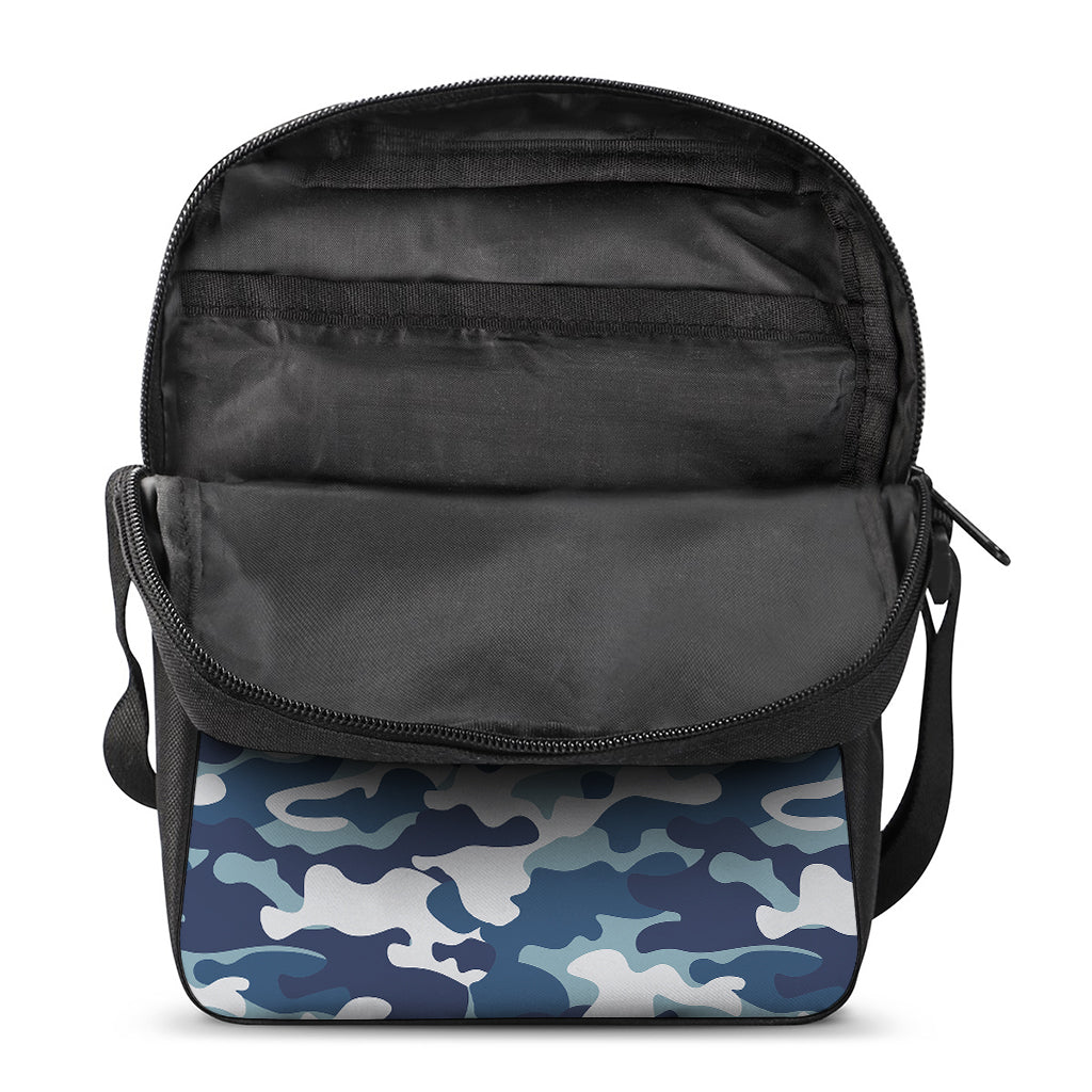 Blue And White Camouflage Print Rectangular Crossbody Bag