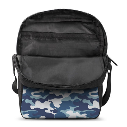 Blue And White Camouflage Print Rectangular Crossbody Bag