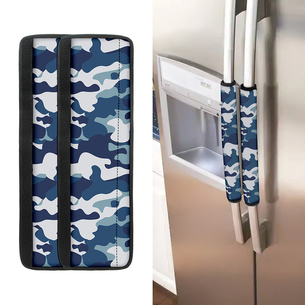 Blue And White Camouflage Print Refrigerator Handle Covers
