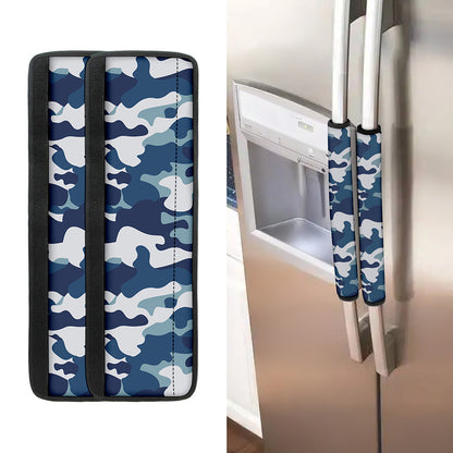 Blue And White Camouflage Print Refrigerator Handle Covers