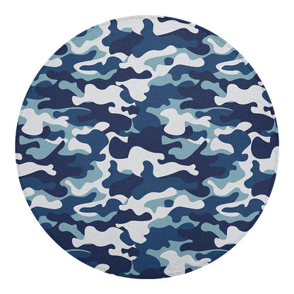 Blue And White Camouflage Print Round Blanket