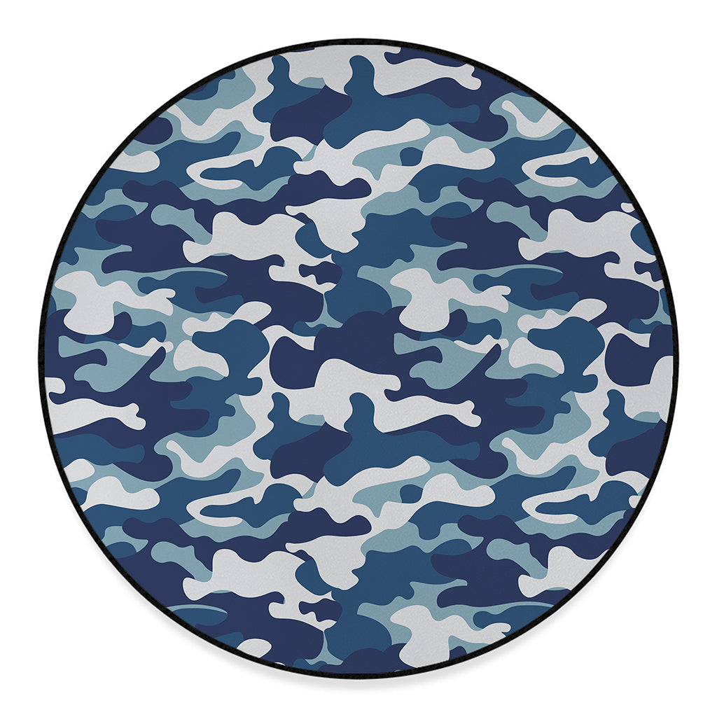 Blue And White Camouflage Print Round Floor Mat
