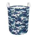Blue And White Camouflage Print Round Laundry Basket