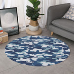 Blue And White Camouflage Print Round Rug
