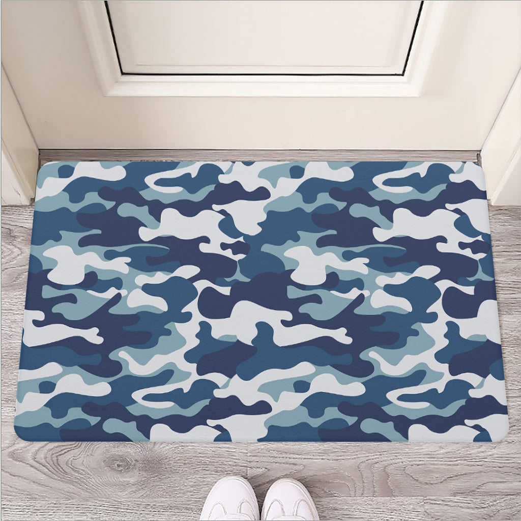 Blue And White Camouflage Print Rubber Doormat
