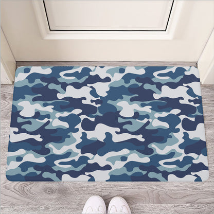 Blue And White Camouflage Print Rubber Doormat