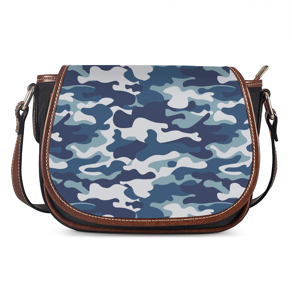 Blue And White Camouflage Print Saddle Bag