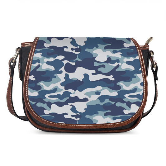 Blue And White Camouflage Print Saddle Bag