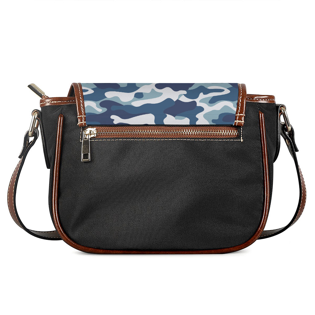 Blue And White Camouflage Print Saddle Bag
