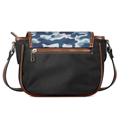 Blue And White Camouflage Print Saddle Bag