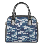 Blue And White Camouflage Print Shoulder Handbag
