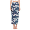 Blue And White Camouflage Print Side Slit Maxi Skirt