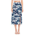 Blue And White Camouflage Print Side Slit Midi Skirt
